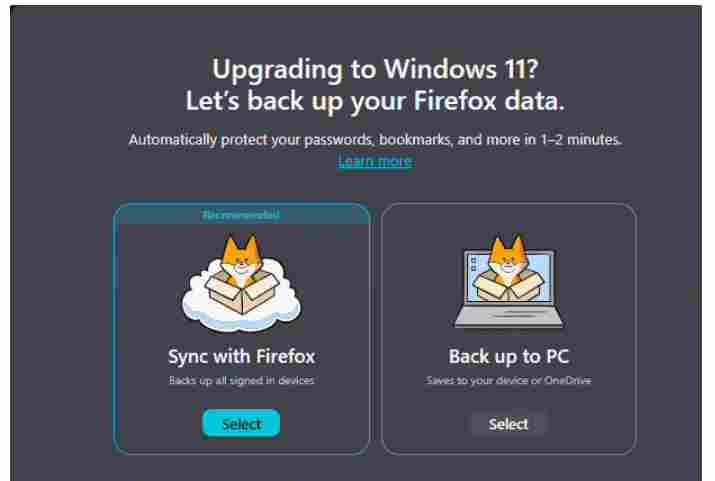 Firefox 火狐浏览器将推Win10转Win11原生备份工具,数据可全量加密迁移截图